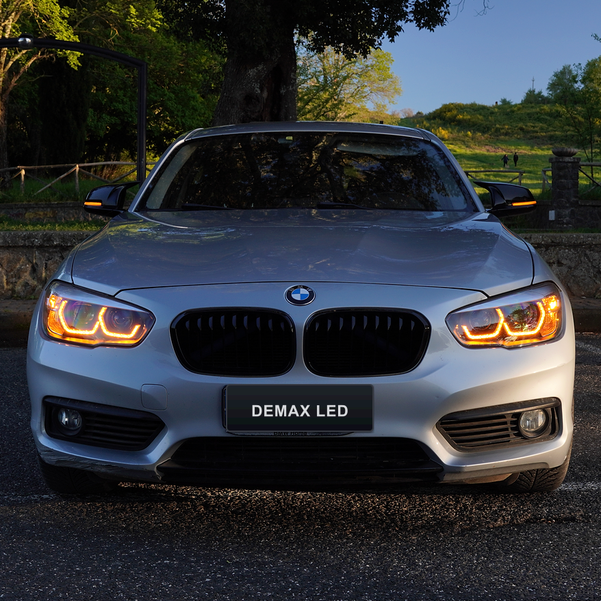 BMW 1 Series F20/F21 LCI with amber LED turn signals on, front view