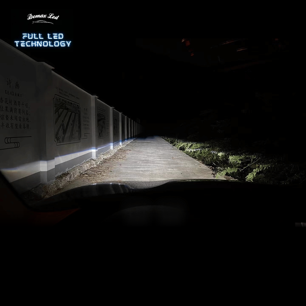 Low-beam pattern from BMW Full LED headlights on a road at night